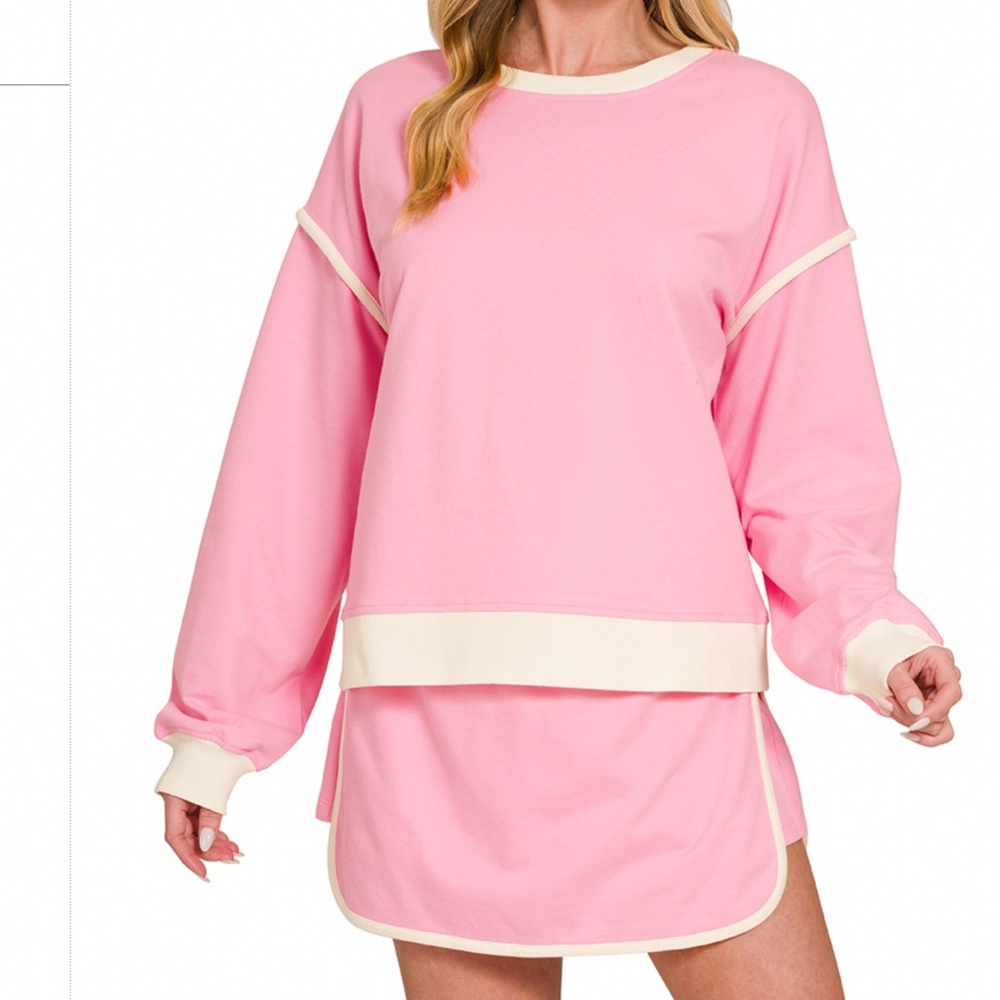 Zenana Lg Pink and Cream Two-Piece Skirt Set